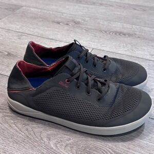 OluKai Nohea Moku‎ Sneakers Mens 10 Dark Shadow Grey Mesh Slip On Boat Shoes